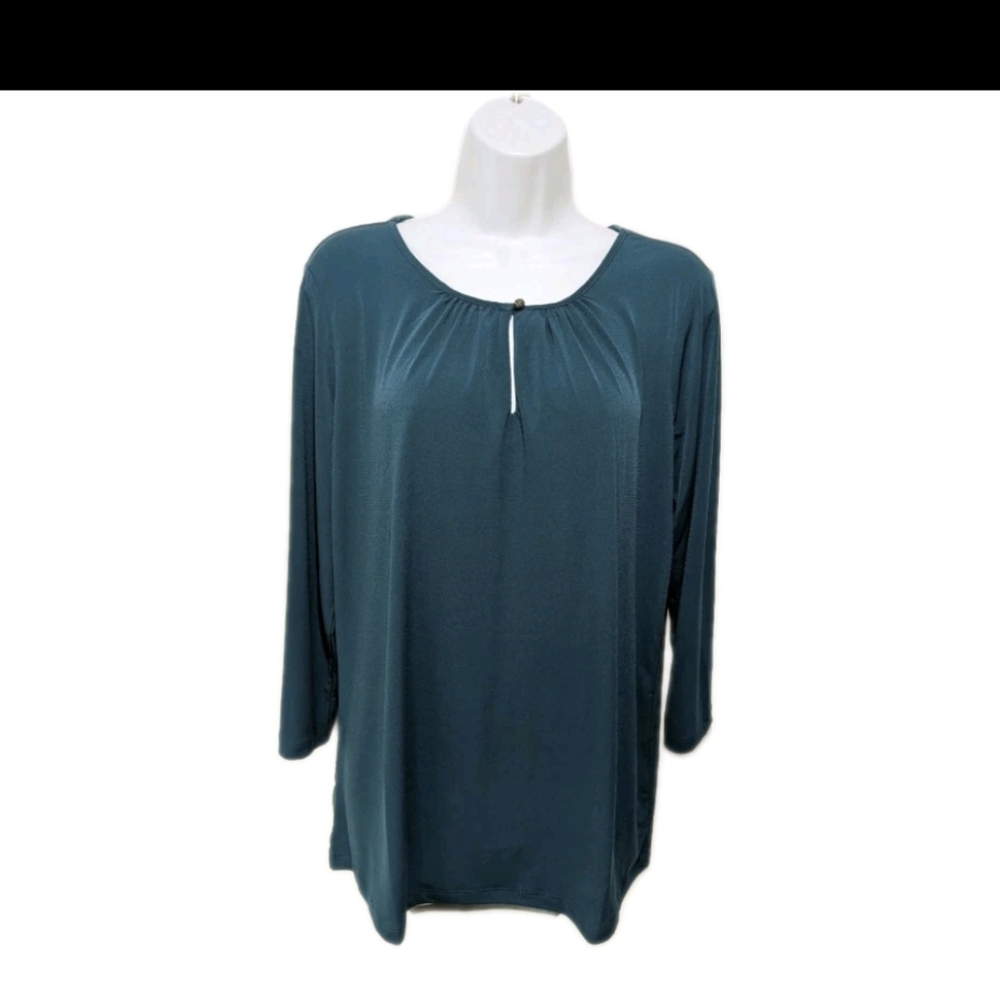 Susan Graver Liquid Knit Tunic Top M Keyhole Neck Mature #11